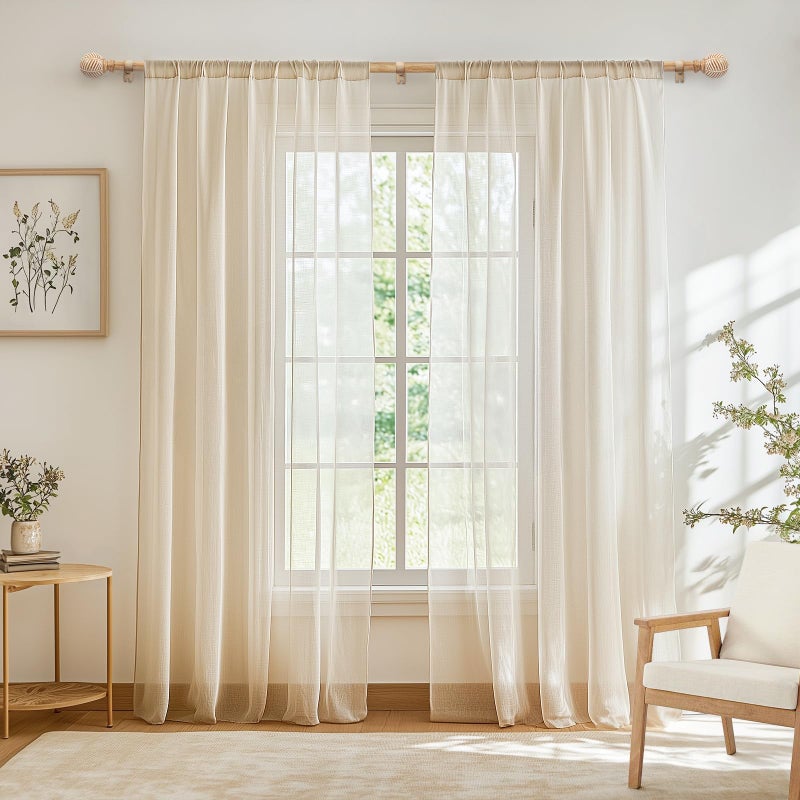 Zeerobee Wood Curtain Rods for Windows 48 to 84, 1 Inch Heavy Duty Drapery Rods with Imitation Wood Grain Leaf Pattern Finials, Indoor/Outdoor Modern Curtain Pole, 32"-86", Brown - Image 2