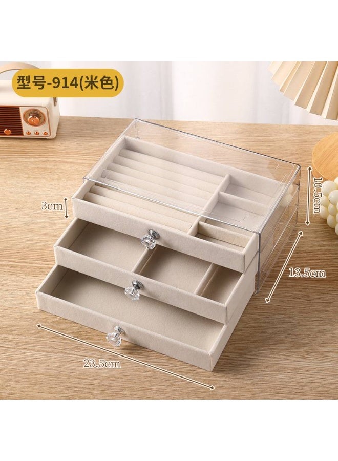 This is a generic three-tiered jewelry organizer box with a clear acrylic exterior and velvet linin - Image 2