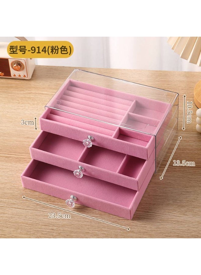 This is a generic three-tiered jewelry organizer box with a clear acrylic exterior and velvet linin - Image 3