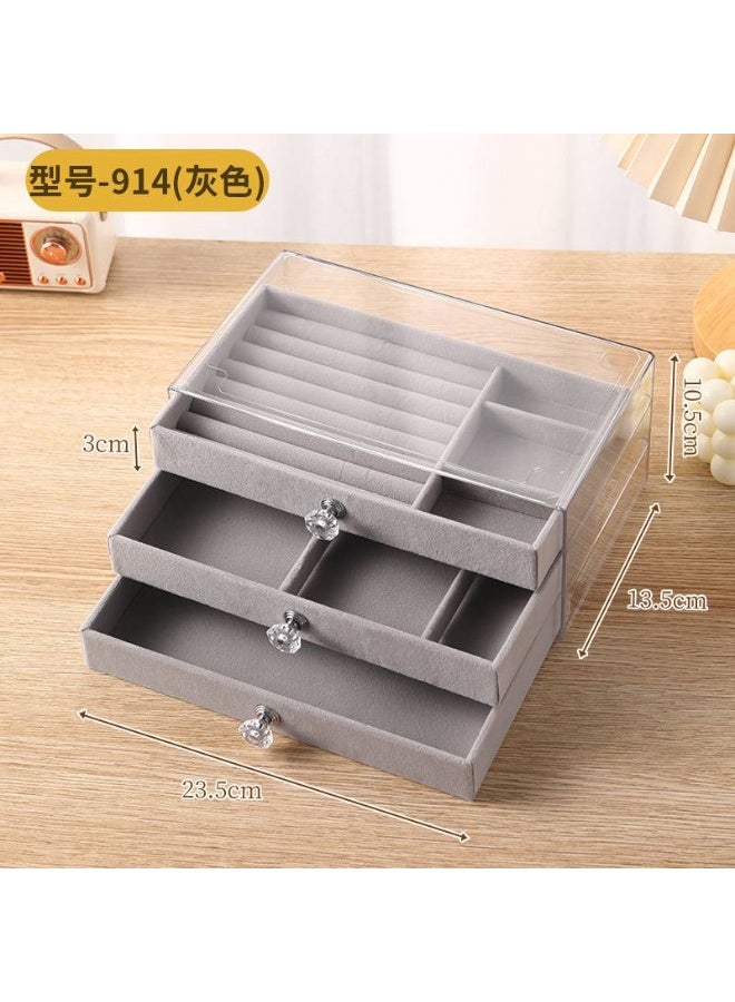 This is a generic three-tiered jewelry organizer box with a clear acrylic exterior and velvet linin - Image 4