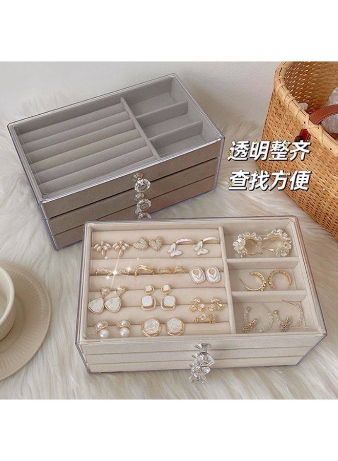 This is a generic three-tiered jewelry organizer box with a clear acrylic exterior and velvet linin - Image 5