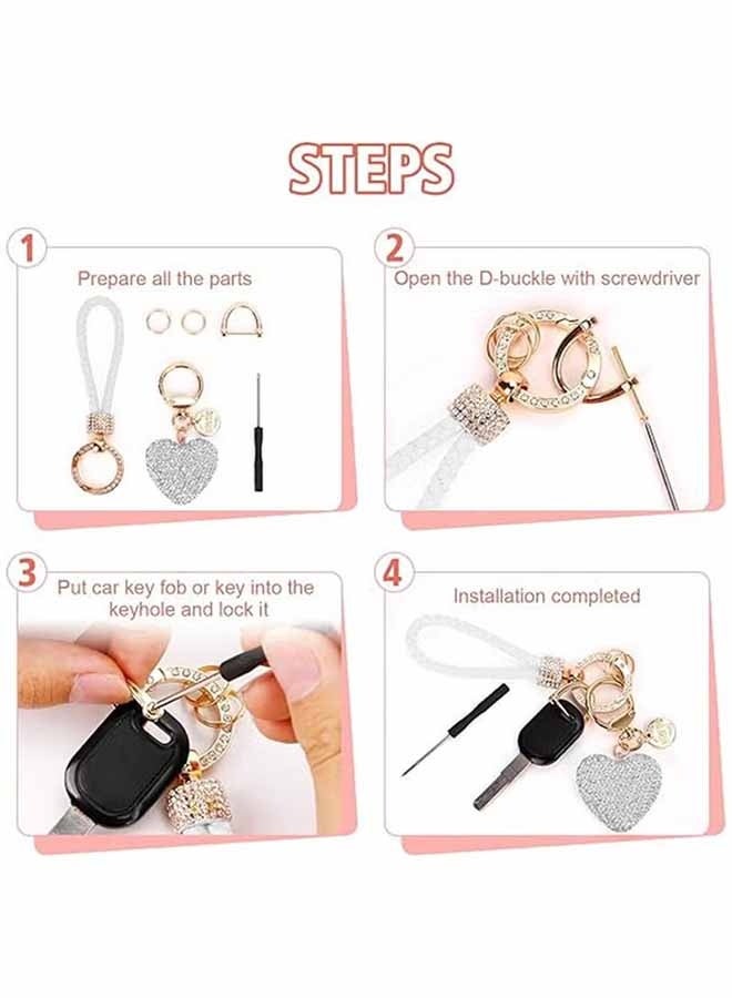YJ Car Keychain for Women with Rhinestone Heart Shape  Girl Cute Keychain for,Personalized Gift WHITE - Image 5