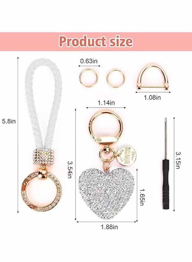YJ Car Keychain for Women with Rhinestone Heart Shape  Girl Cute Keychain for,Personalized Gift WHITE - Image 4