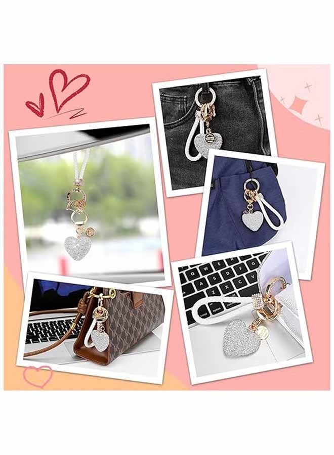 YJ Car Keychain for Women with Rhinestone Heart Shape  Girl Cute Keychain for,Personalized Gift WHITE - Image 3