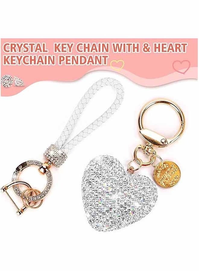 YJ Car Keychain for Women with Rhinestone Heart Shape  Girl Cute Keychain for,Personalized Gift WHITE - Image 2