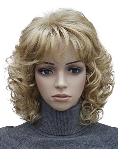 Kalyss Short Blonde Wig with Hair Bangs Women's Curly Wavy Heat Resistant Synthetic Blonde Hair Wigs for Women - Image 1