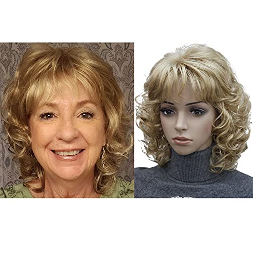 Kalyss Short Blonde Wig with Hair Bangs Women's Curly Wavy Heat Resistant Synthetic Blonde Hair Wigs for Women - Image 2