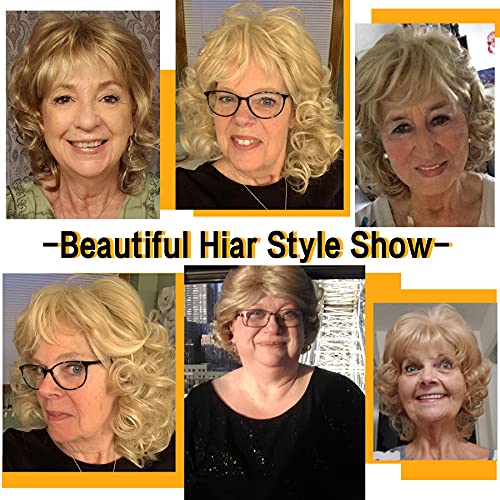 Kalyss Short Blonde Wig with Hair Bangs Women's Curly Wavy Heat Resistant Synthetic Blonde Hair Wigs for Women - Image 5