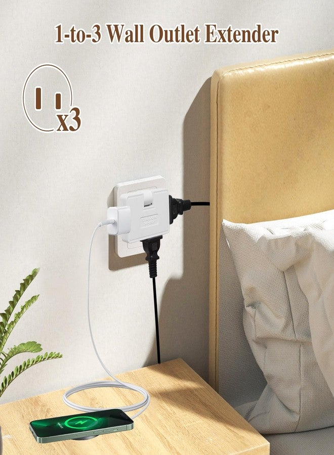 MIKWOAB 3 Way Flat Wall Outlet Extender Adapter- 4 Pack 180 Degrees Rotatable Flat Plug AC Adapter, 2 Prong Foldable Swivel Outlet Extender, Outlet Splitter for Behind Furniture (White, Type A) - Image 2