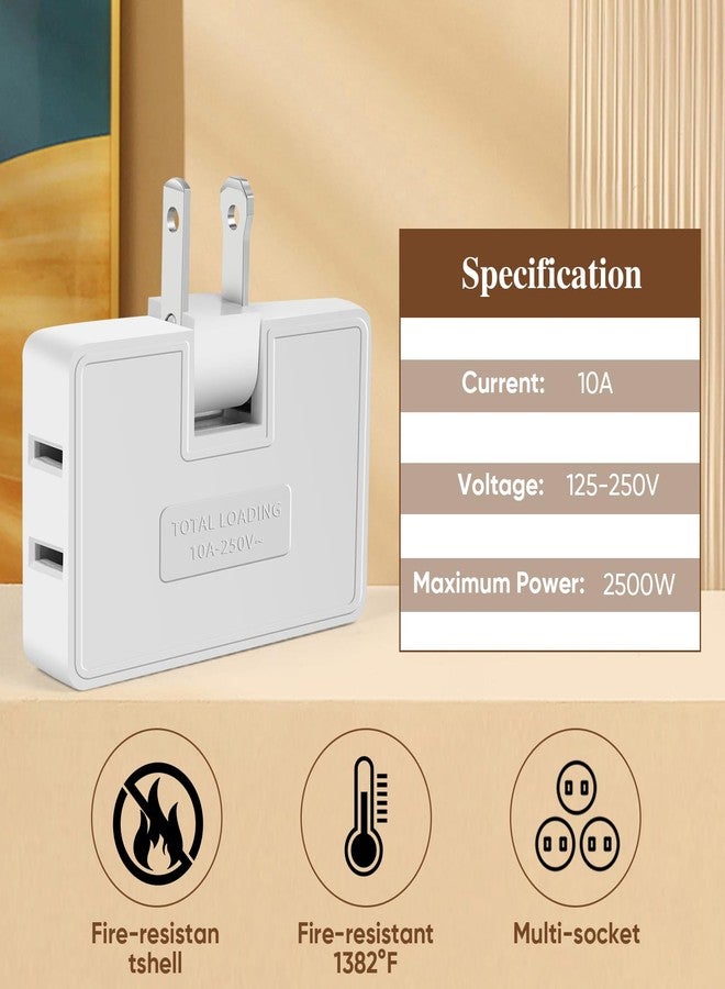 MIKWOAB 3 Way Flat Wall Outlet Extender Adapter- 4 Pack 180 Degrees Rotatable Flat Plug AC Adapter, 2 Prong Foldable Swivel Outlet Extender, Outlet Splitter for Behind Furniture (White, Type A) - Image 5