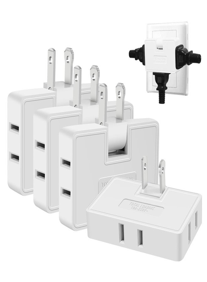 MIKWOAB 3 Way Flat Wall Outlet Extender Adapter- 4 Pack 180 Degrees Rotatable Flat Plug AC Adapter, 2 Prong Foldable Swivel Outlet Extender, Outlet Splitter for Behind Furniture (White, Type A) - Image 1
