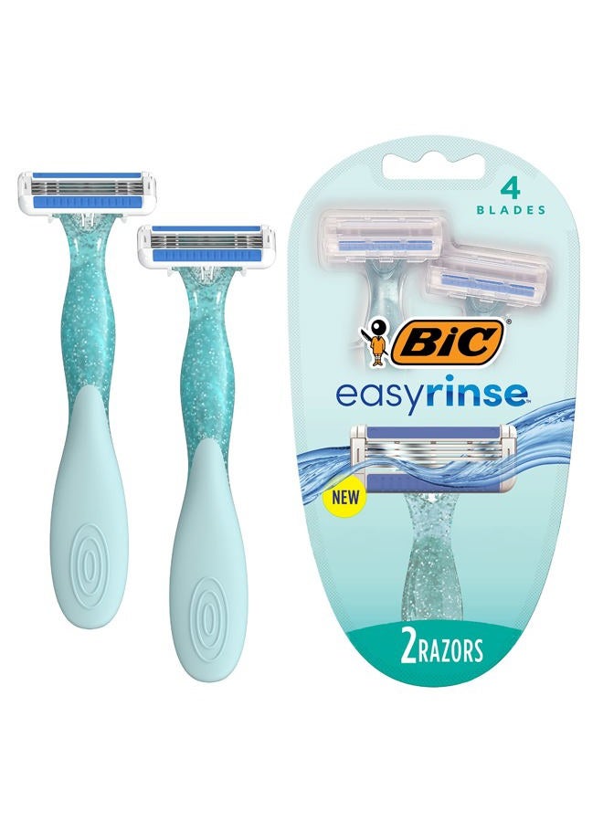 Bic EasyRinse Anti-Clogging Women's Disposable Razors for a Smoother Shave With Less Irritation*, Easy Rinse Shaving Razors With 4 Blades, 2 Count - Image 1