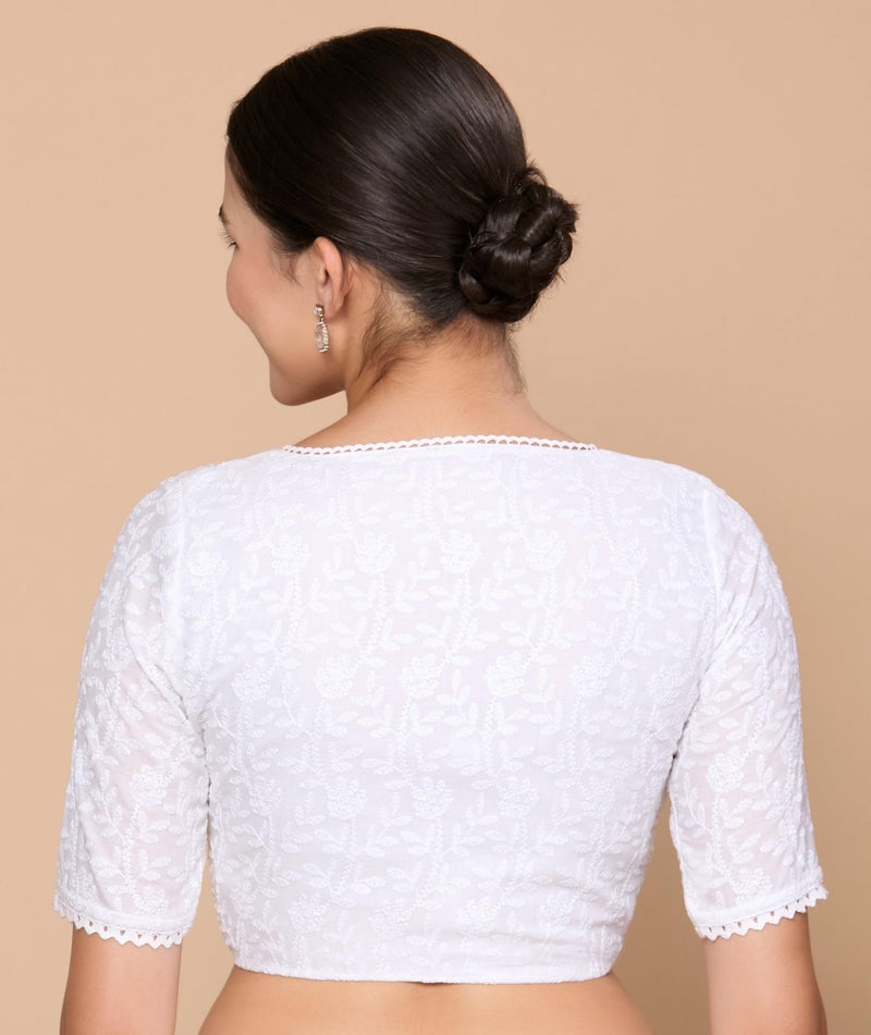 Studio Shringaar Women's White Summer Cotton Chikankari Saree Blouse (White, 40) - Image 2