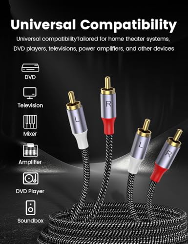 MOSWAG RCA Stereo Cable2Male to 2Male RCA Audio Stereo Cable 10Ft3M Nylon Braided OFC Conductors 24K Gold Plated RCA Male to Male for Car Audio Home Theater Subwoofer Receiver Speakers HDTV - Image 3