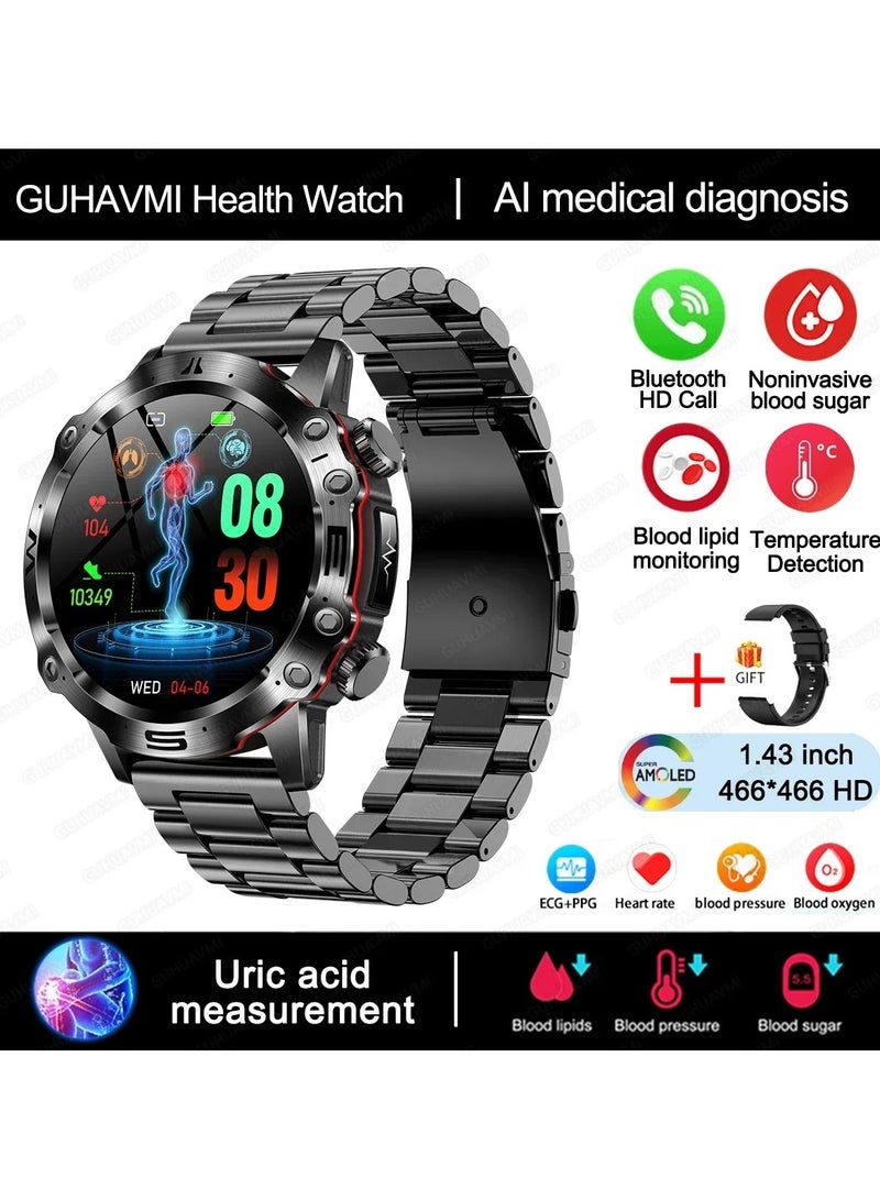 ارواق الرجال النساء دقيق السكر في الدم معدل ضربات القلب الدم الأكسجين حمض اليوريك مراقبة الصحة ECG و PPG ساعة ذكية - Image 1