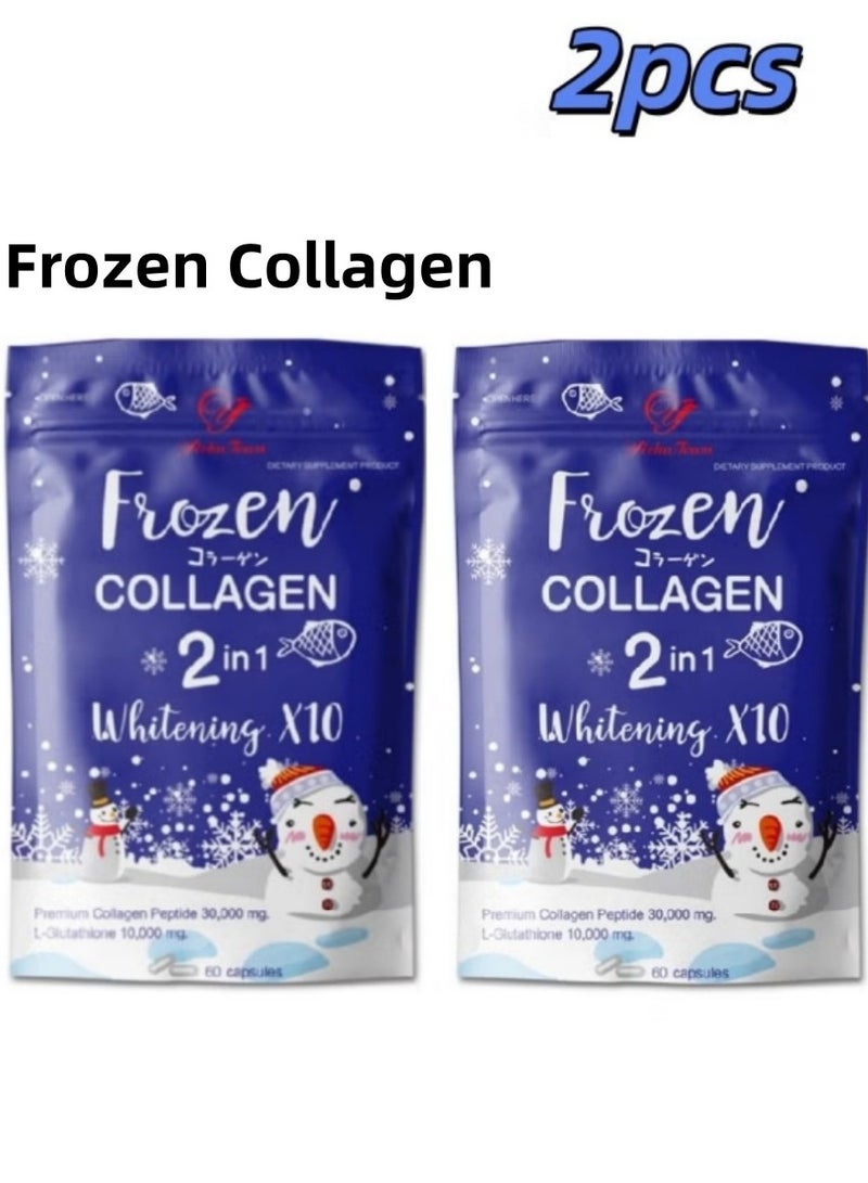 Frozen Collagen Frozen 2-in-1 Collagen Whitening Supplement Twin Pack - 10X Collagen Peptide 30000mg + L-Glutathione 10000mg (60 Tablets x 2) - Image 1