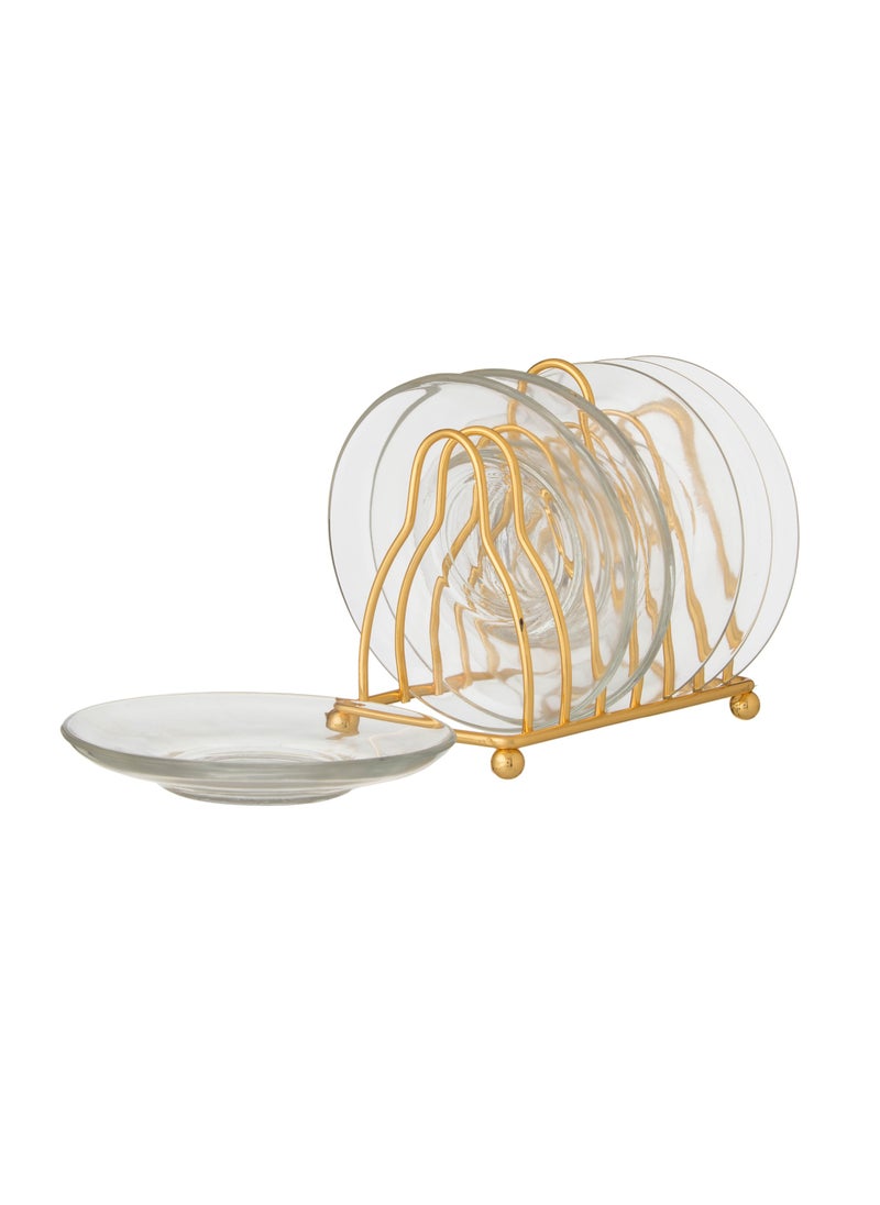 Dania A set of 6 pieces glass plates with a metal holder Clear 12 cm  - Image 3