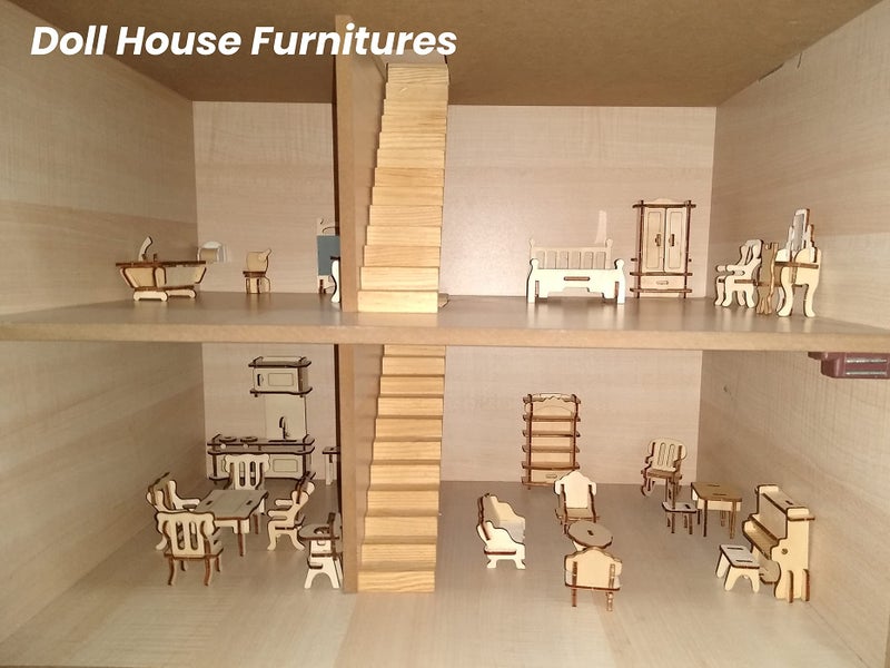 BOHS 34PCS Dollhouse Furnitures Craft Kit -Wooden DIY 3D Puzzle - Miniature Models Doll House Accessories - Ages 6 and Up - Image 2