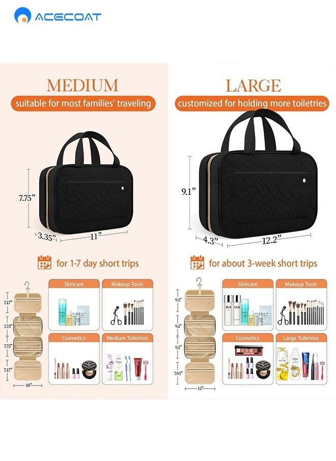 ACECOAT Travel Toiletry Bag - Hanging Toiletry Bag w/Hanging Hook - Spacious Toiletry Bag for Women & Men, Makeup Bag/Big Comparment, Waterproof for Travel Accessories, Travel Essentials, Medium, Black  - Image 3