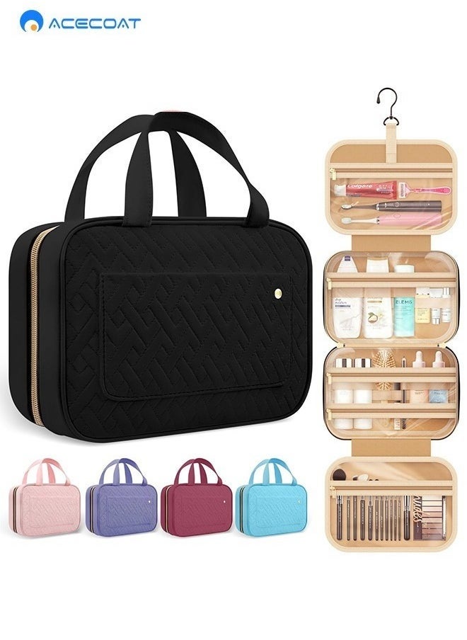 ACECOAT Travel Toiletry Bag - Hanging Toiletry Bag w/Hanging Hook - Spacious Toiletry Bag for Women & Men, Makeup Bag/Big Comparment, Waterproof for Travel Accessories, Travel Essentials, Medium, Black  - Image 1