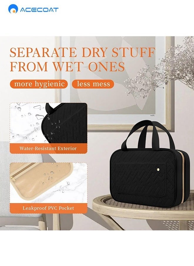 ACECOAT Travel Toiletry Bag - Hanging Toiletry Bag w/Hanging Hook - Spacious Toiletry Bag for Women & Men, Makeup Bag/Big Comparment, Waterproof for Travel Accessories, Travel Essentials, Medium, Black  - Image 5