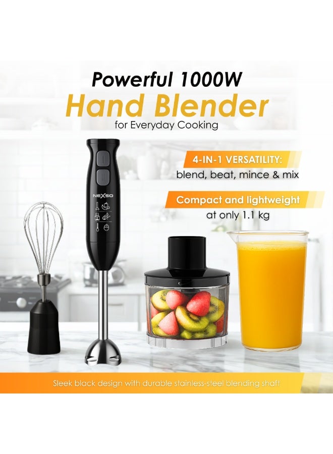 Nexso 1000W 4-in-1 Hand Blender Set – High-Torque Motor, Two-Speed Control, Stainless Steel Blades, 600ml Beaker, 500ml Chopping Cup, Egg Whisk – Perfect for Smoothies, Soups, Sauces, and More _ - Image 3