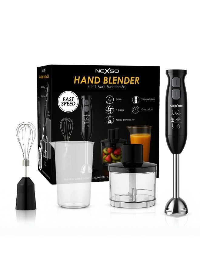 Nexso 1000W 4-in-1 Hand Blender Set – High-Torque Motor, Two-Speed Control, Stainless Steel Blades, 600ml Beaker, 500ml Chopping Cup, Egg Whisk – Perfect for Smoothies, Soups, Sauces, and More _ - Image 1