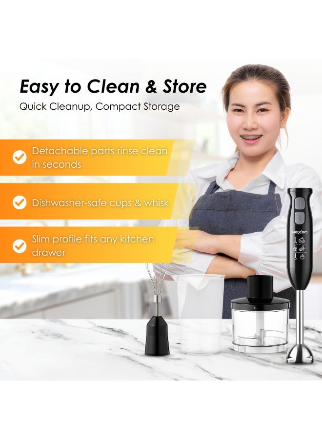 Nexso 1000W 4-in-1 Hand Blender Set – High-Torque Motor, Two-Speed Control, Stainless Steel Blades, 600ml Beaker, 500ml Chopping Cup, Egg Whisk – Perfect for Smoothies, Soups, Sauces, and More _ - Image 2