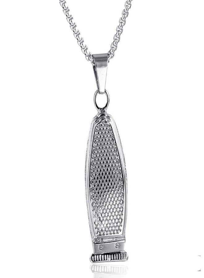 JAJAFOOK Stainless Steel Pendant for Men Women Barber Razor Shaver Hair Salon Pendant Necklace Comb (Clippers Silver) - Image 1