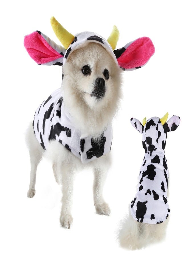 Mogoko Funny Dog Cat Cow Costumes, Pet Halloween Christmas Cosplay Dress, Adorable Cow Pet Costume, Animal Fleece Hoodie Warm Outfits Clothes (M Size) - Image 1