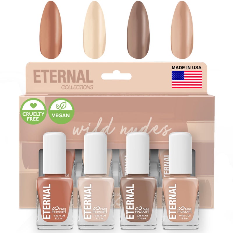 Eternal Nude Nail Polish Set for Women WILD NUDES  Brown Nail Polish Set for Girls  Long Lasting  Quick Dry Nail Polish Kit for Home DIY Manicure  Pedicure  Made in USA 135mL Set of 4