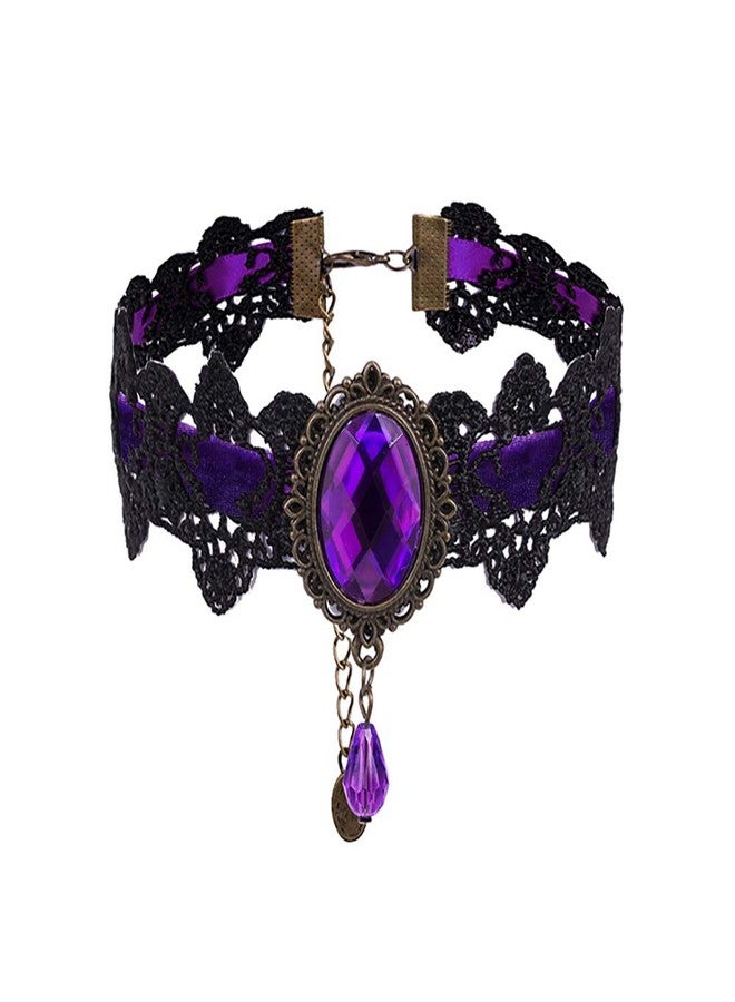 ETERNITY J. Retro Handmade Craft Lace Royal Court Vampire Choker Gothic Necklace Purple Pendant Chain - Image 1