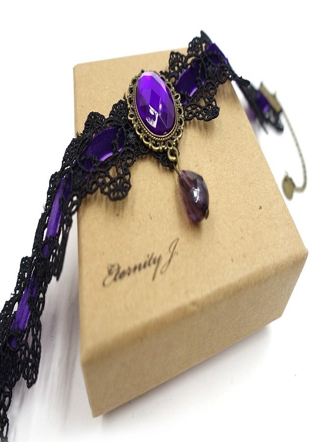 ETERNITY J. Retro Handmade Craft Lace Royal Court Vampire Choker Gothic Necklace Purple Pendant Chain - Image 5