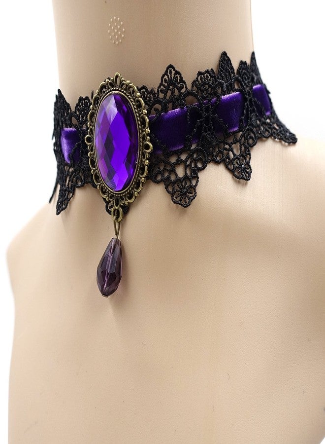 ETERNITY J. Retro Handmade Craft Lace Royal Court Vampire Choker Gothic Necklace Purple Pendant Chain - Image 3