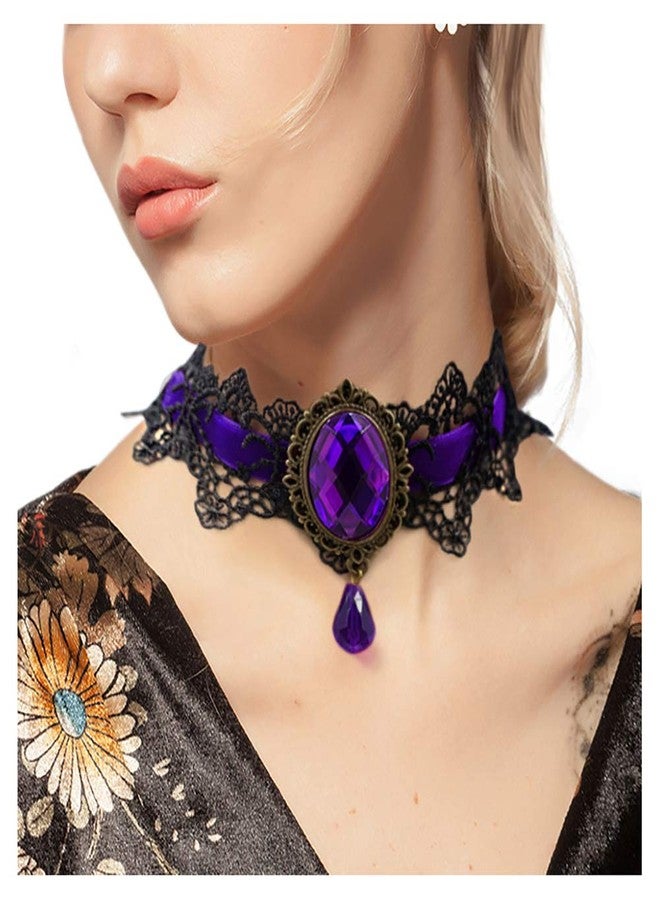 ETERNITY J. Retro Handmade Craft Lace Royal Court Vampire Choker Gothic Necklace Purple Pendant Chain - Image 2