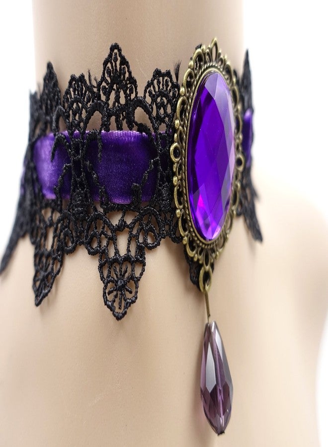 ETERNITY J. Retro Handmade Craft Lace Royal Court Vampire Choker Gothic Necklace Purple Pendant Chain - Image 4