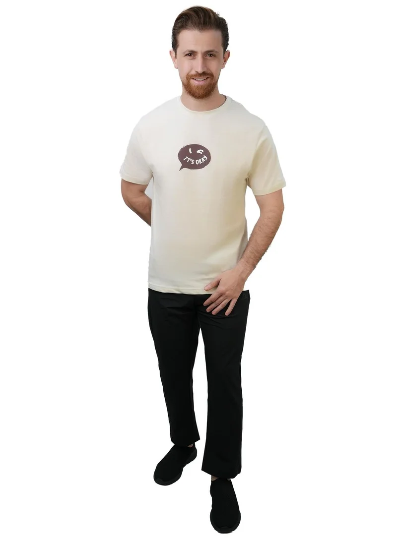 جيوردانو تيشيرت رجالي قطن جيرسي بقصة ضيقة وطبعة رسالة