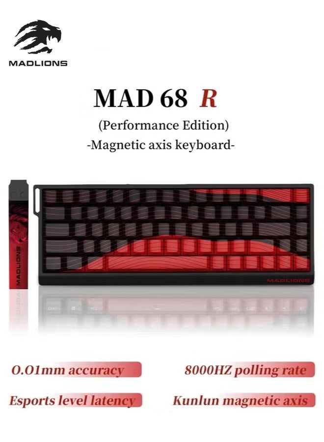 مادليونس لوحة مفاتيح ألعاب MAD 68 R، لوحة مفاتيح ميكانيكية، لوحة مفاتيح مغناطيسية، RGB، 8K هرتز، تبديل سريع، تأثير هول، تشغيل سريع، تشغيل قابل للتعديل، لوحة مفاتيح فائقة السرعة 65% RT مع أغطية مفاتيح مطبوعة على الجانب، برنامج تخصيص، ملحق ألعاب الكمبيوتر، هدية (أسود وأحمر) - Image 1