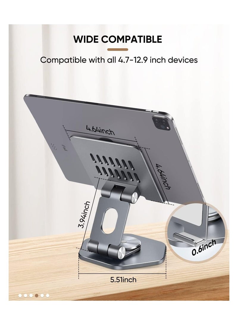 Y&D Tablet Stand with 360 Rotating Base, Heavy Duty Aluminum Foldable iPad Holder Compatible All Tabl, for Desk, Business, Kitchen, Desktop (Grey) - Image 5