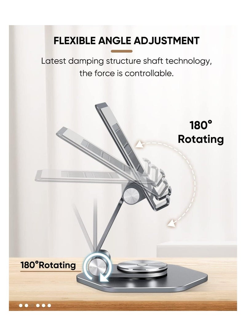Y&D Tablet Stand with 360 Rotating Base, Heavy Duty Aluminum Foldable iPad Holder Compatible All Tabl, for Desk, Business, Kitchen, Desktop (Grey) - Image 4
