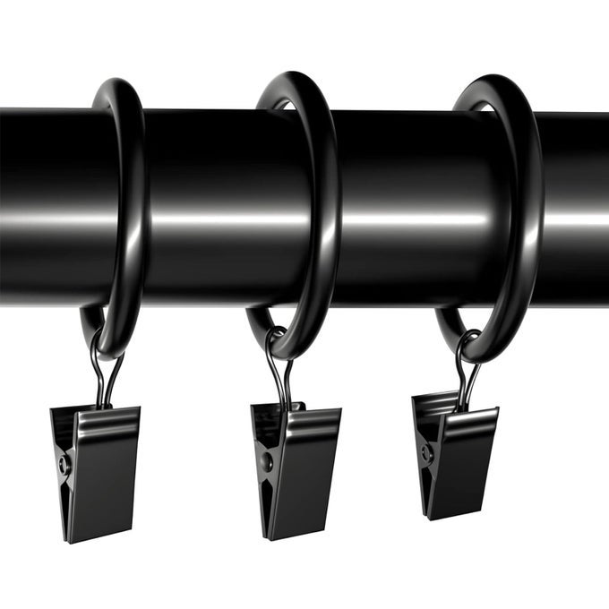 20PACK CURTAIN RINGS WITH CLIPS DRAPERY CLIPS FOR CURTAIN DRAPERY RINGS WITH CLIPS FOR HANGING DRAPERY DRAPES BOWS 15 INCH INTERIOR DIAMETER FITS UP TO 1 14 IN CURTAIN ROD VINTAGE BLACK