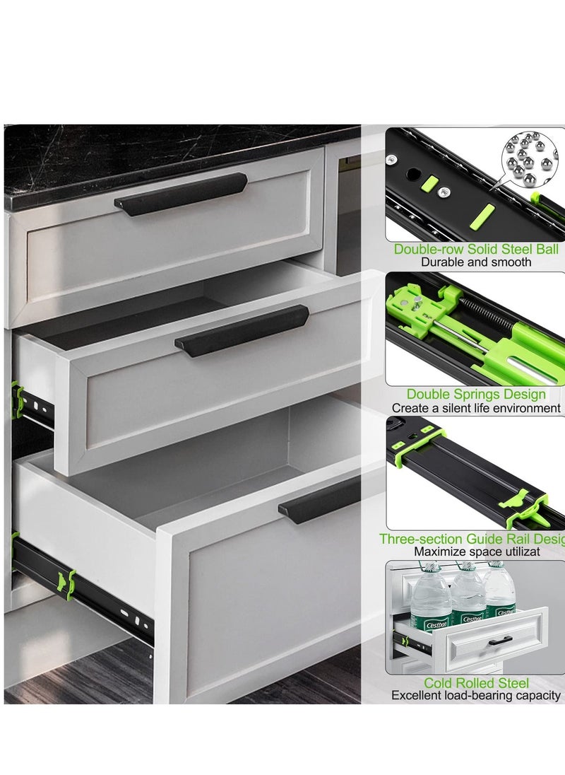 2Pcs Drawer Slides, Soft Close Full Extension Drawer Runners 3 Folds Thicker Stainless Steel Ball Bearing Slides Cabinet Rails Track (350mm) - Image 3