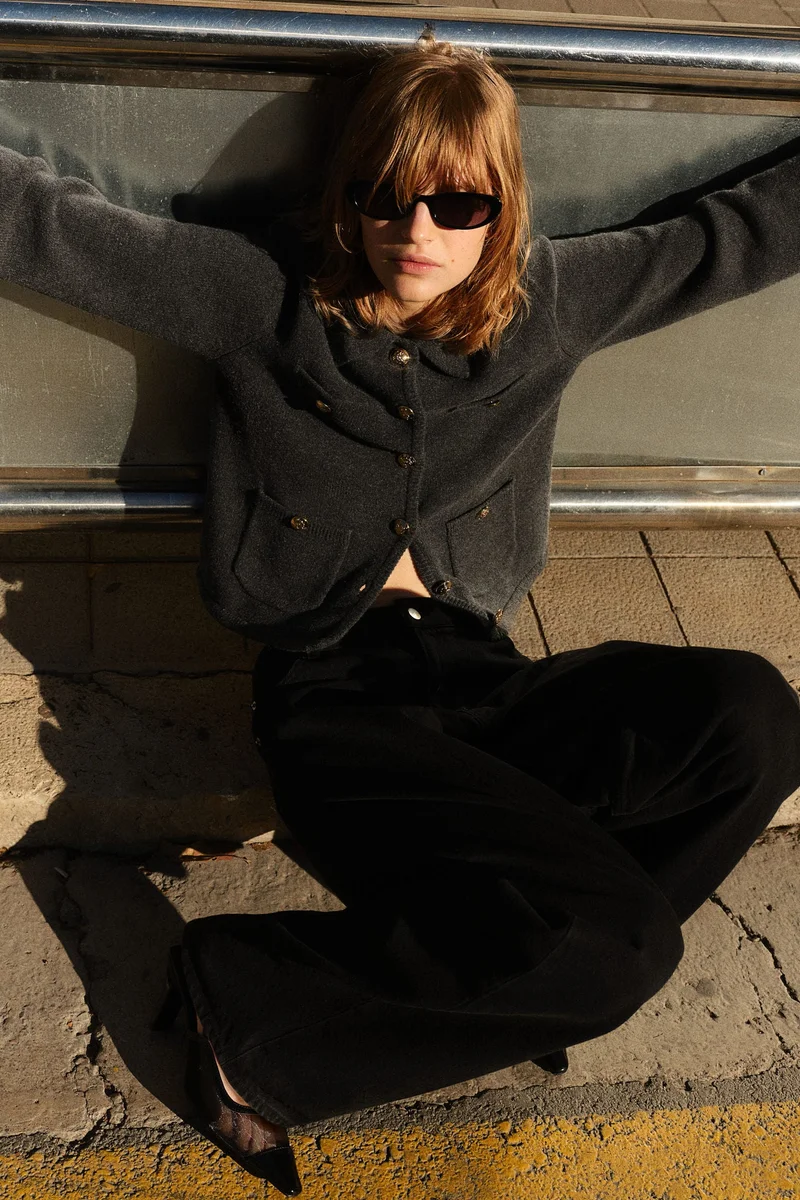 اتش اند ام كارديغان بياقة وجيوب أمامية