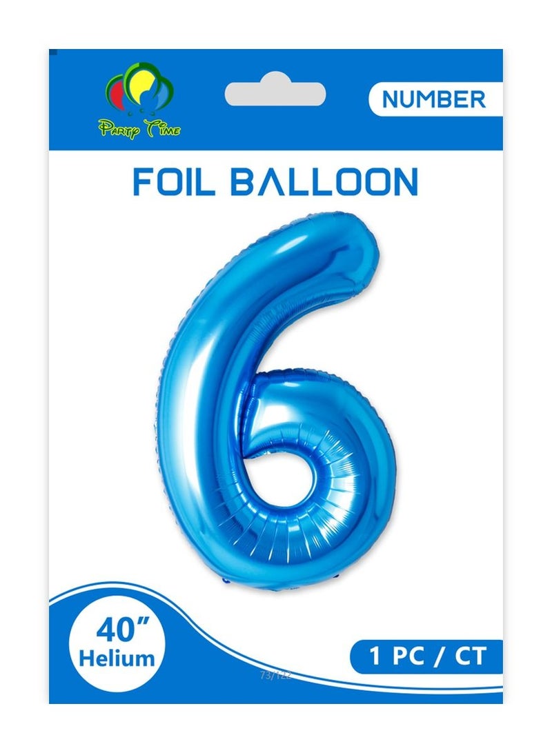 Party Time Number 6 Foil Balloon 40 Inch Size Blue Color - Image 1