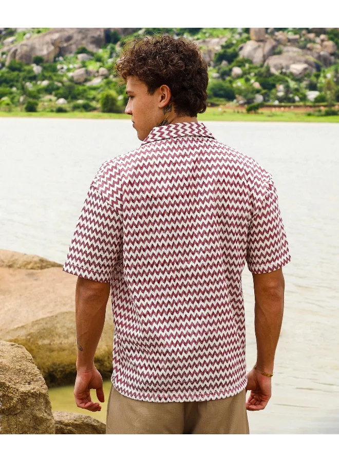 CAHOOT  Men's Terracotta Brown & Powder White Chevron-Striped Oversized Shirt for Men | Best Price UAE