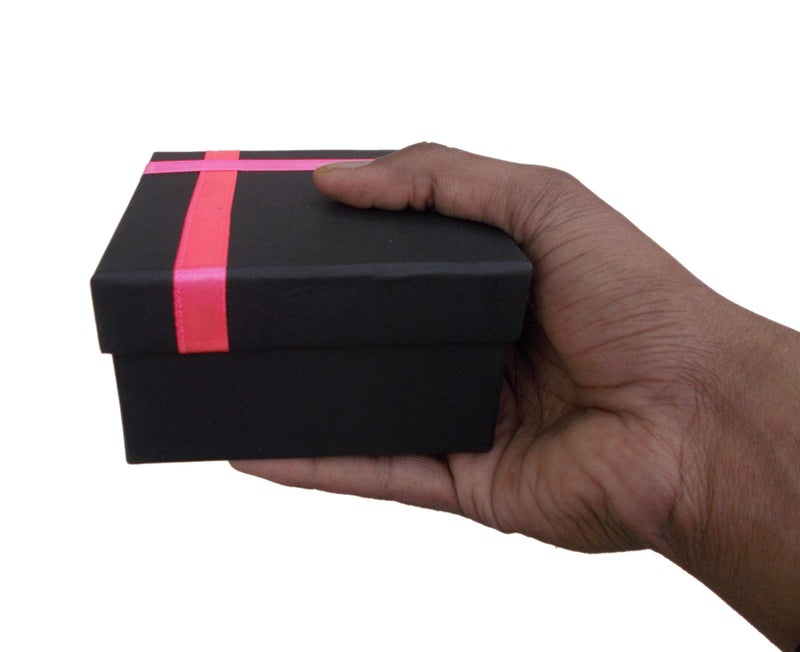 Krypmax Empty Gift Box for Her/him with Pink Ribbon Lid | Empty Boxes for Wedding Gift | Corporate Gifting, Black (10.5 x 10.5 x 6 cm) (15) - Image 2