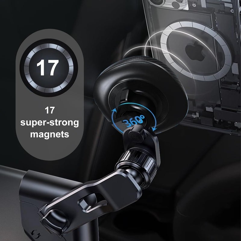 Phone Mount for Tesla Model 3/Y, Phone Holder Wireless Recharge Super Magnet with 3M, Multiple 360° Rotation Adjustment, for All iPhone & Android Phones - with Magnetic Ring - Image 2