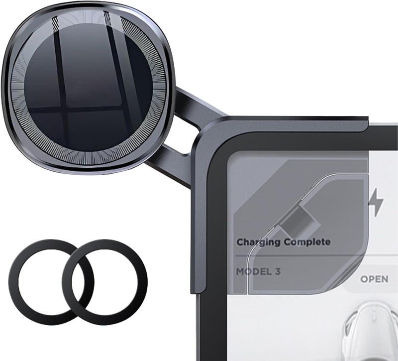 Phone Mount for Tesla Model 3/Y, Phone Holder Wireless Recharge Super Magnet with 3M, Multiple 360° Rotation Adjustment, for All iPhone & Android Phones - with Magnetic Ring - Image 1