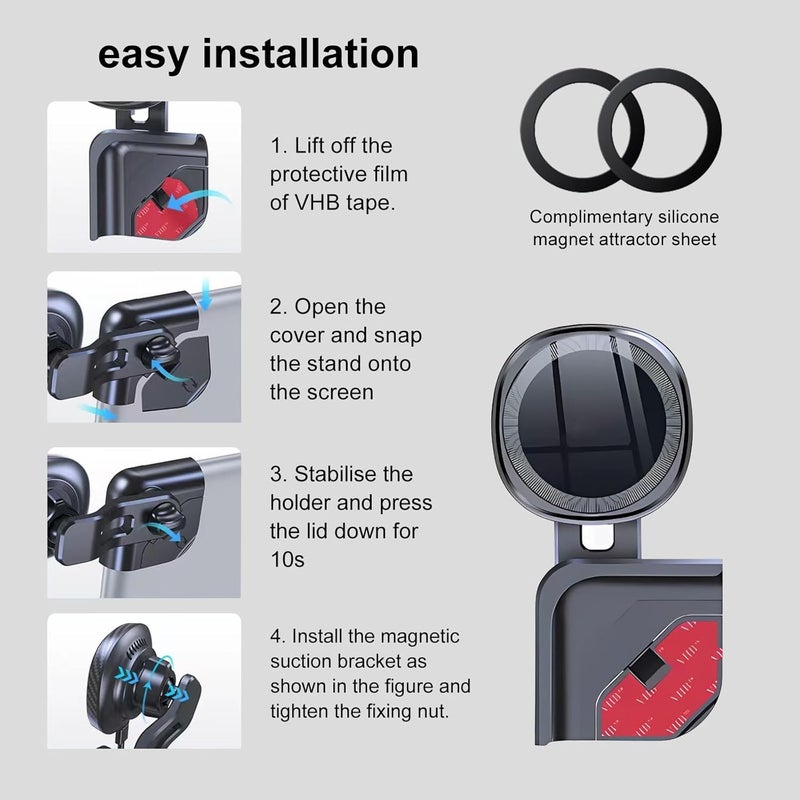 Phone Mount for Tesla Model 3/Y, Phone Holder Wireless Recharge Super Magnet with 3M, Multiple 360° Rotation Adjustment, for All iPhone & Android Phones - with Magnetic Ring - Image 5