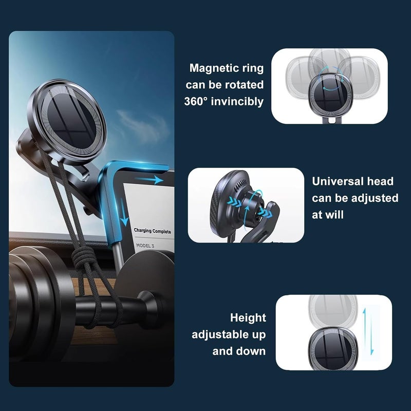 Phone Mount for Tesla Model 3/Y, Phone Holder Wireless Recharge Super Magnet with 3M, Multiple 360° Rotation Adjustment, for All iPhone & Android Phones - with Magnetic Ring - Image 4